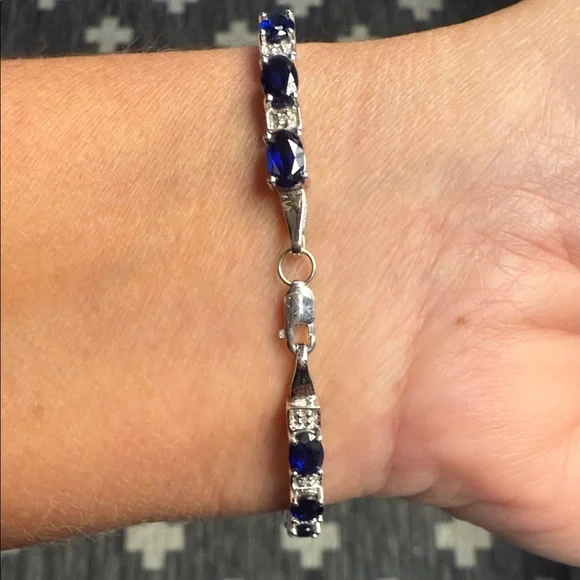 Baith Sapphire And Diamond Tennis Bracelet 7 1/2” - Picture 2 of 4